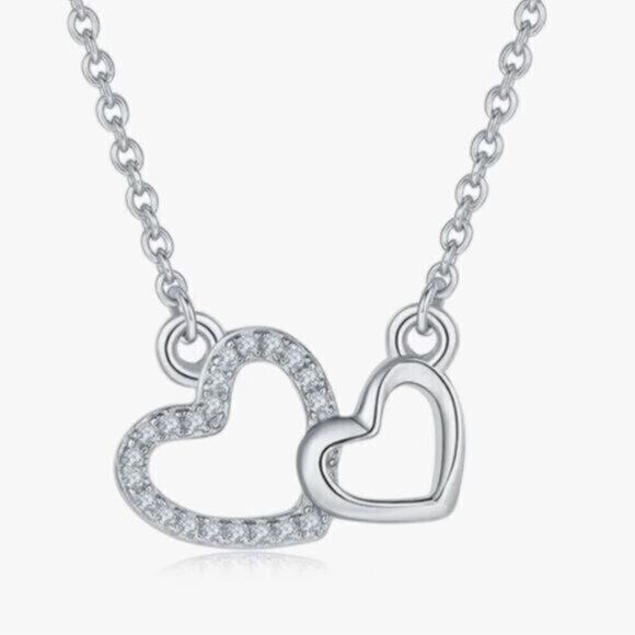 NWT - Interlocking Silver Heart Necklace - Mom/Daughter Wedding Bonus Daughter - Picture 1 of 6